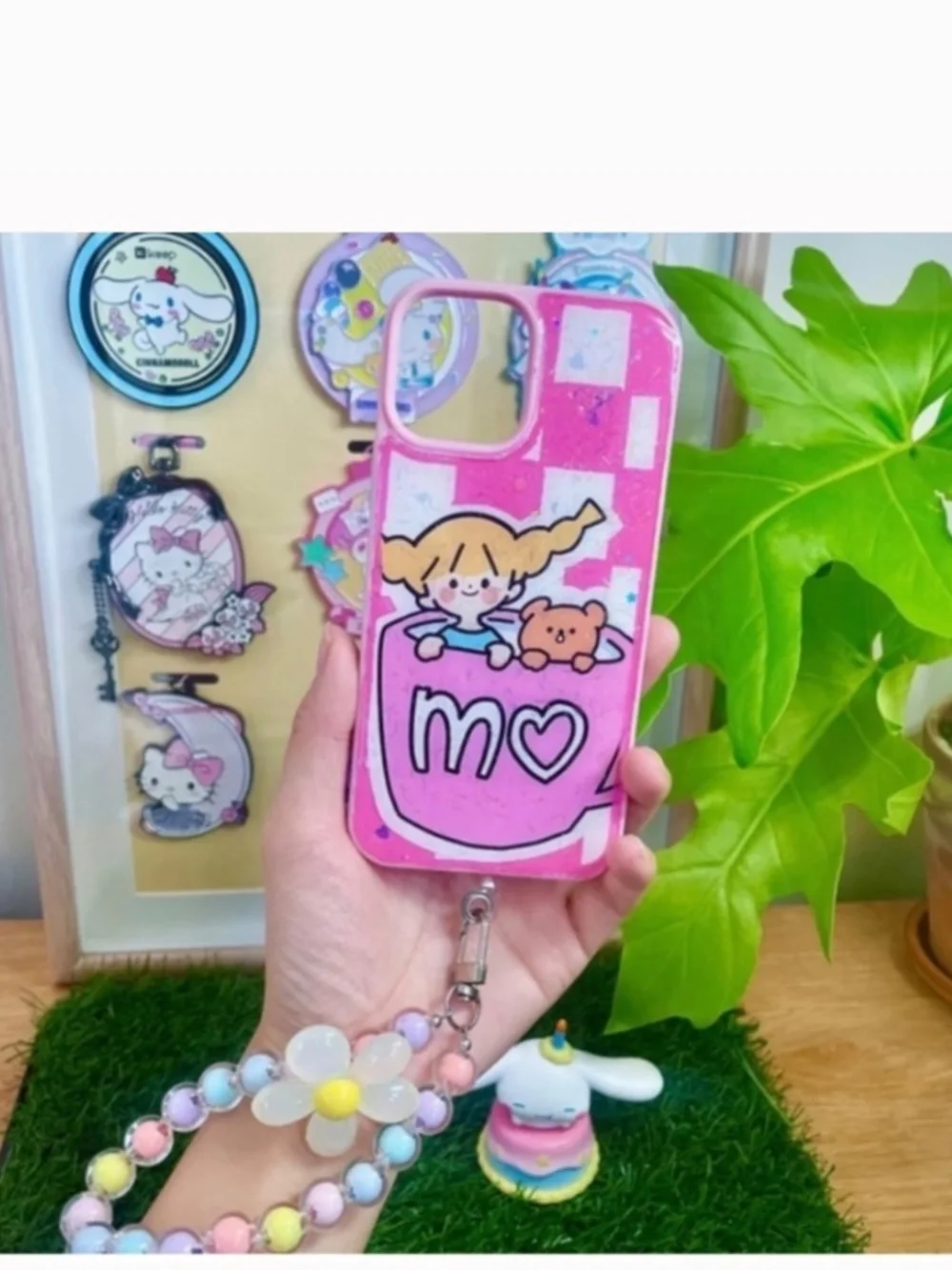 iPhone 12/12pro cartoon case.Handmade cute case with free gift beads chain